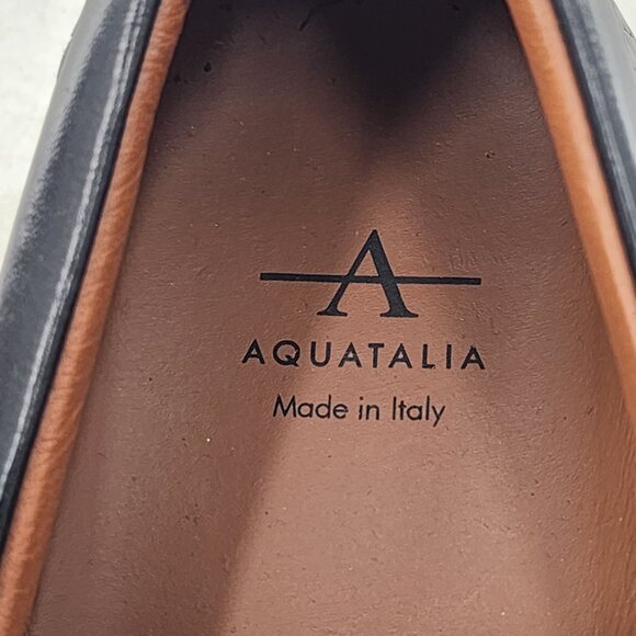 AQUATALIA Ashlynn Embossed Calf Woven Leather Slip on Sneakers Black - Picture 8 of 9